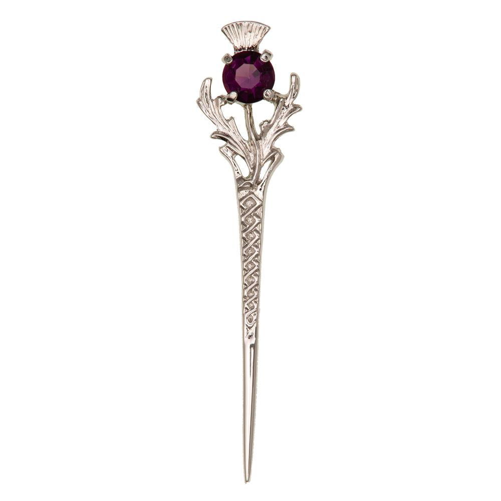 Scottish Thistle Kilt Pin With Dark Amethyst