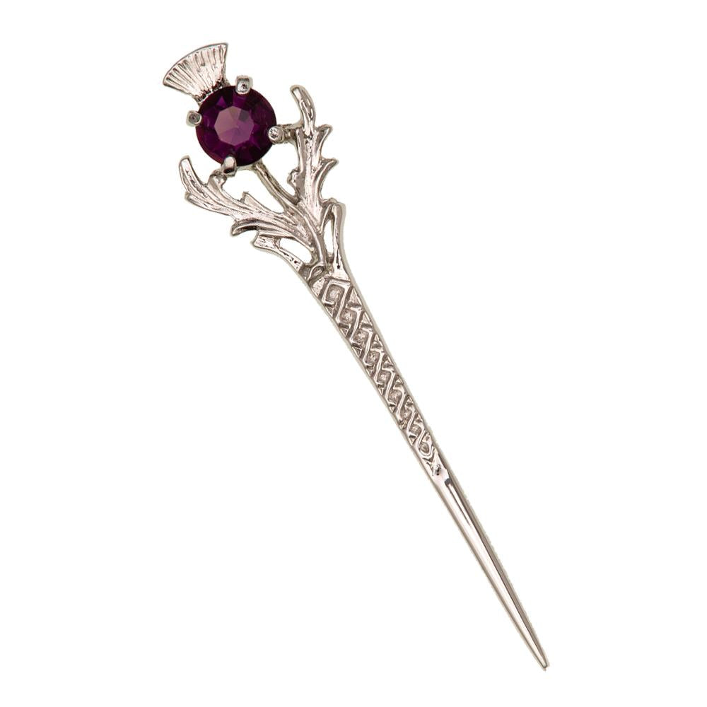 Scottish Thistle Kilt Pin With Dark Amethyst