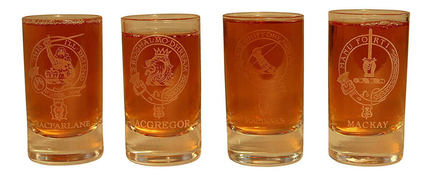 Clan Crest Dram Glass - MacFarlane MacGregor MacInnes MacKay