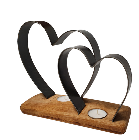 Double Heart Candle Holder Whisky Barrel Stand