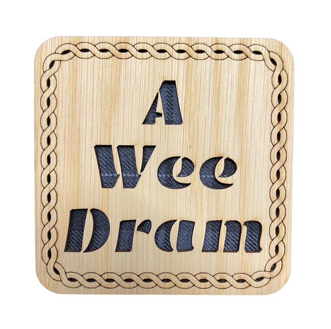 Wooden "A Wee Dram" Coaster - 3 Tartans