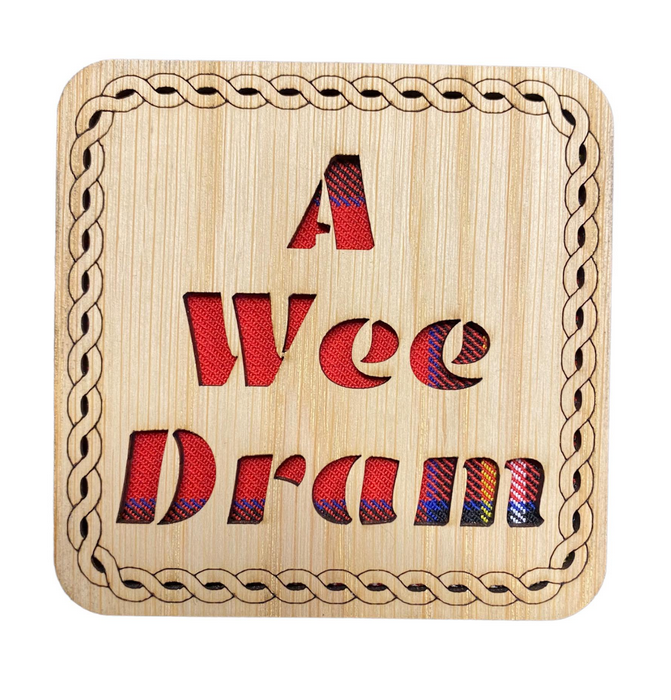 Wooden "A Wee Dram" Coaster - 3 Tartans