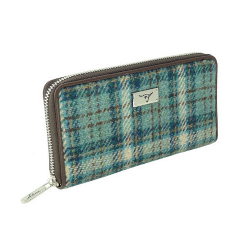 Duck Egg & Cream Tartan Zip Round Purse