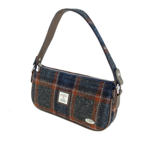 Navy & Orange Rust Tartan Baguette Handbag