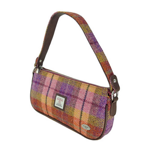 Peach & Purple Tartan Baguette Handbag