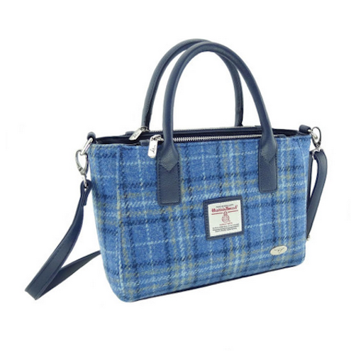 Light Blue And Yellow Tartan Tote Handbag