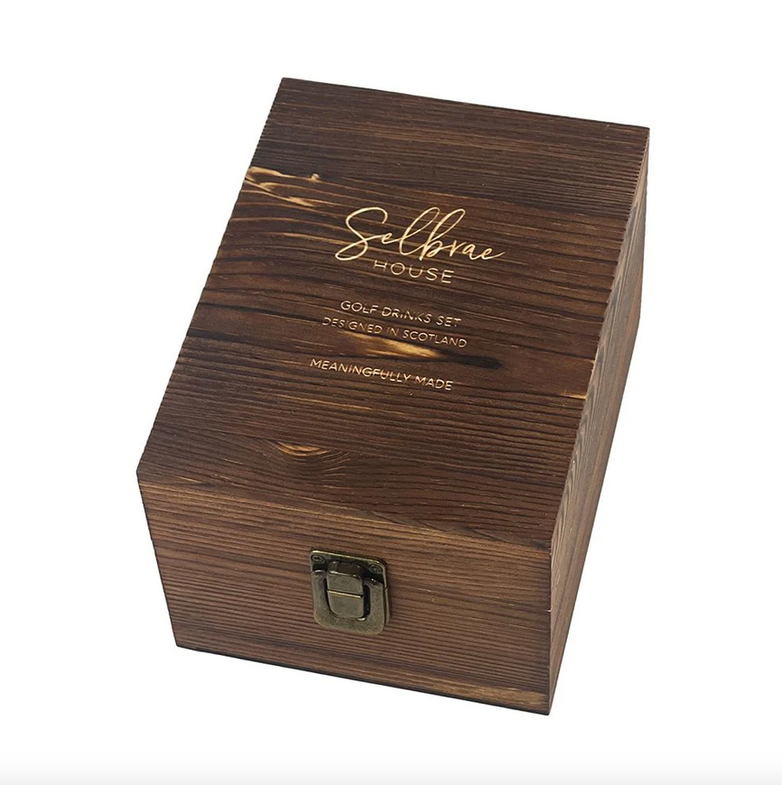 Wooden Boxed Golfer's Drinks Set