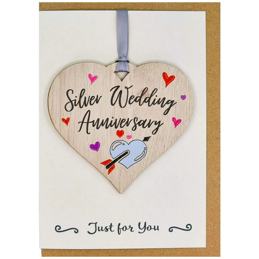 Silver 25th Anniversary Wooden Hanger Card