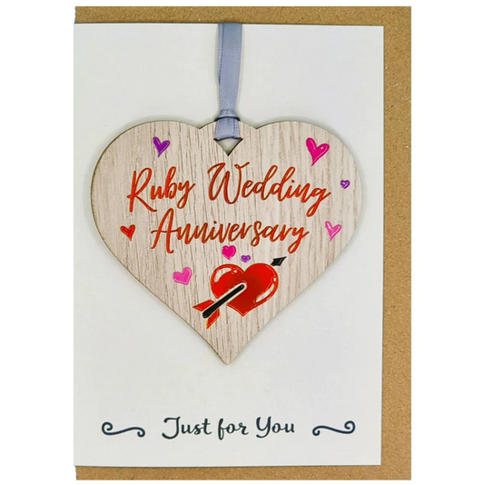 Ruby 40th Anniversary Wooden Hanger Card