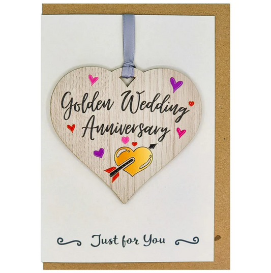 Gold 50th Anniversary Wooden Hanger Card