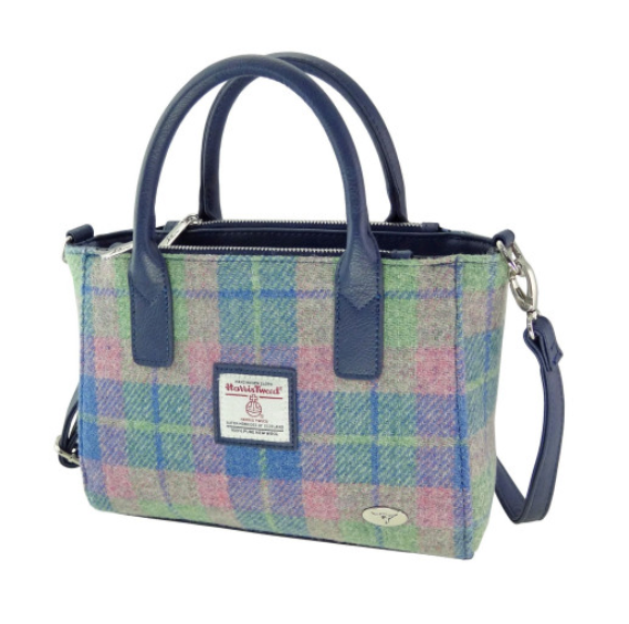 Pastel Blue Green Pink Tartan Tote Handbag