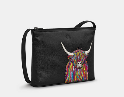 Black Leather Highland Cow Cross Body Bag