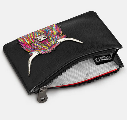 Rainbow Highland Cow Slimline Zip Top Purse