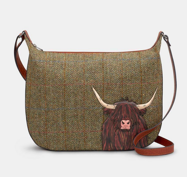 Green Brown Leather Highland Cow Handbag