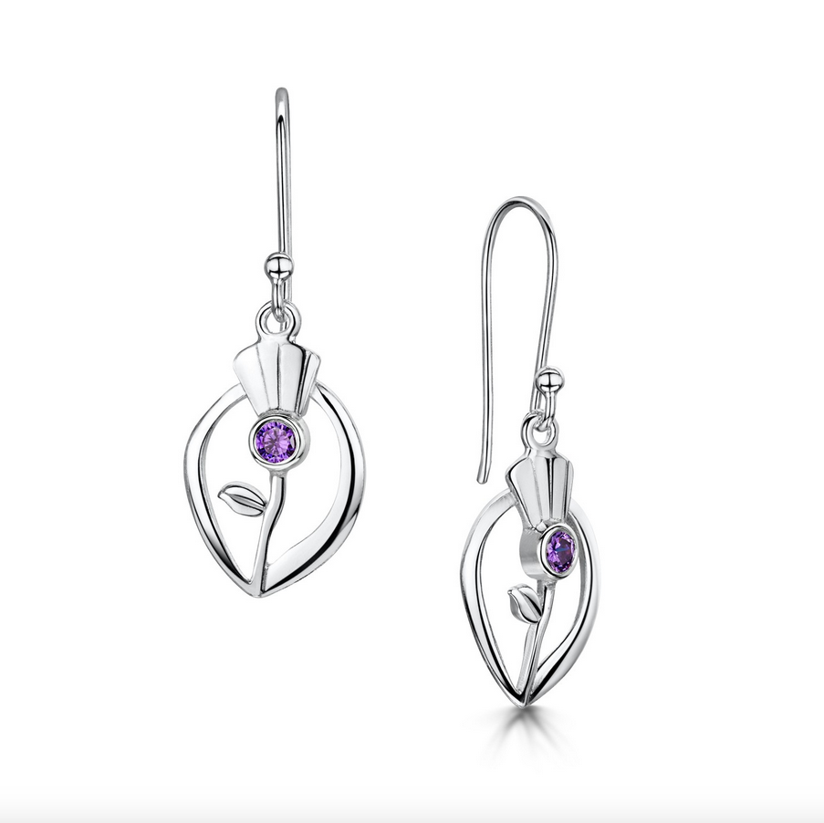 Thistle Purple Amethyst Dangle Earrings