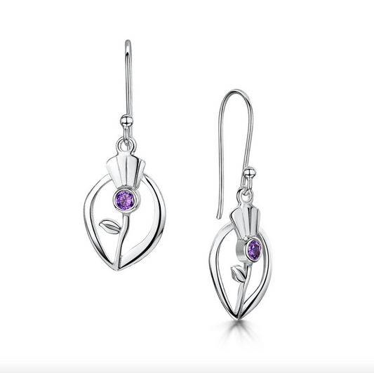 Thistle Purple Amethyst Dangle Earrings