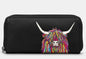 Black Leather Rainbow Highland Cow Zip Purse