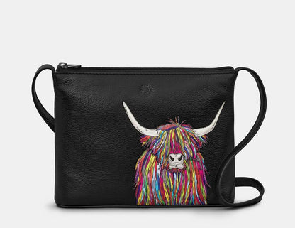 Black Leather Highland Cow Cross Body Bag