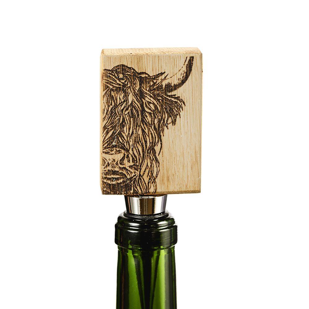 Oak Bottle Stopper - Highland Cow