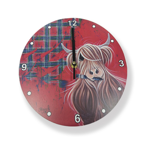 Highland Cow Tartan Paint Clock